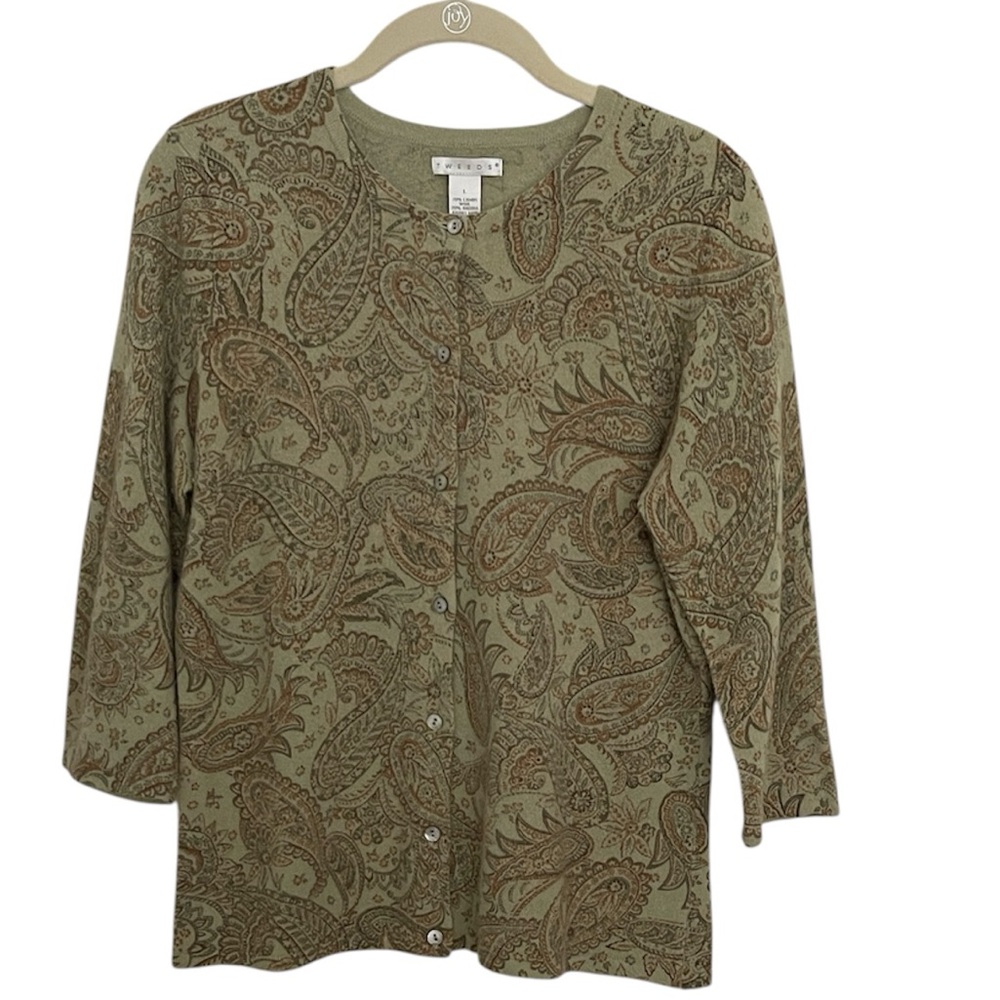 Tweeds Lambswool Angora Blend Button Paisley Cardigan Size L